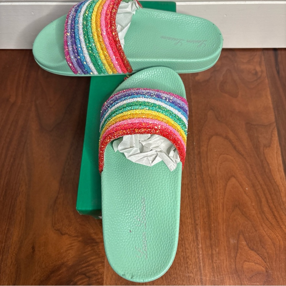 Lauren Lorraine Sparkly Rainbow Flat Sandals Women's - Picture 8 of 8